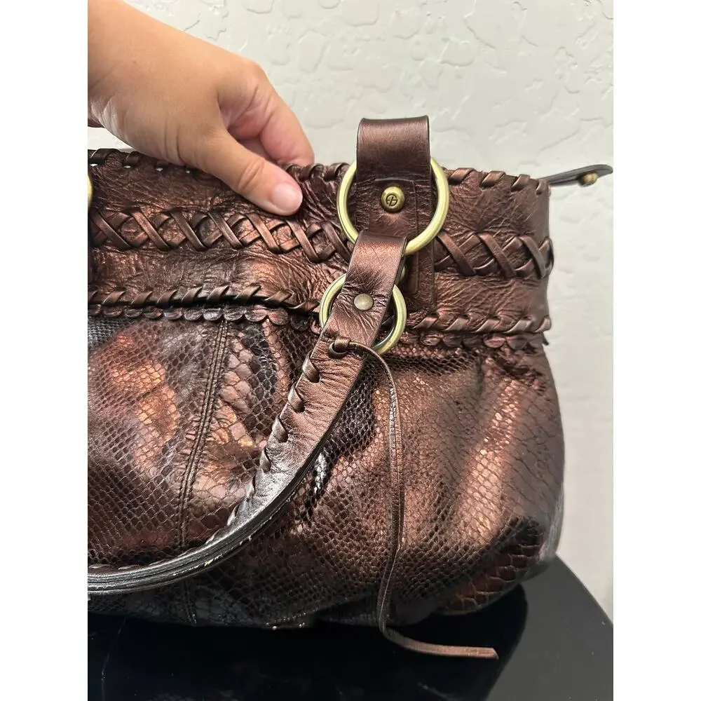 FRANCESCO Biasia Metallic Bronze Leather Snakeskin Embossed Braided Y2K Bag